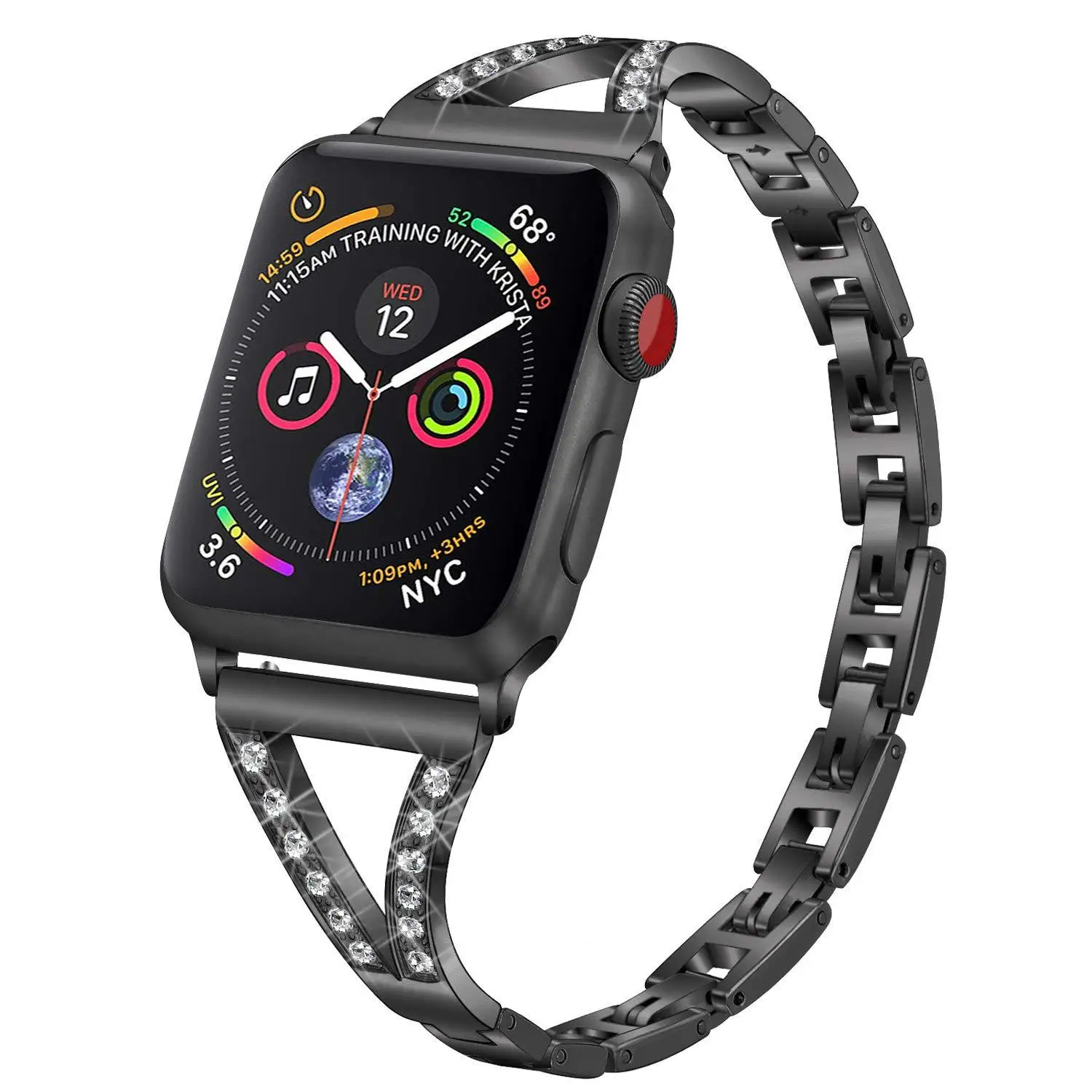 

Браслет из нержавеющей стали для apple watch series 7, роскошный бриллиантовый ремешок для iwatch 7, 6, SE, 5, 4, 40 мм, 44 мм, 42 мм, 38 мм