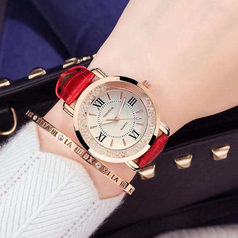 

Ladies Orolgio Watch with Quicksand Pendant, Quartz Strap Fashion Women's Leather Strap Watch Women luxury