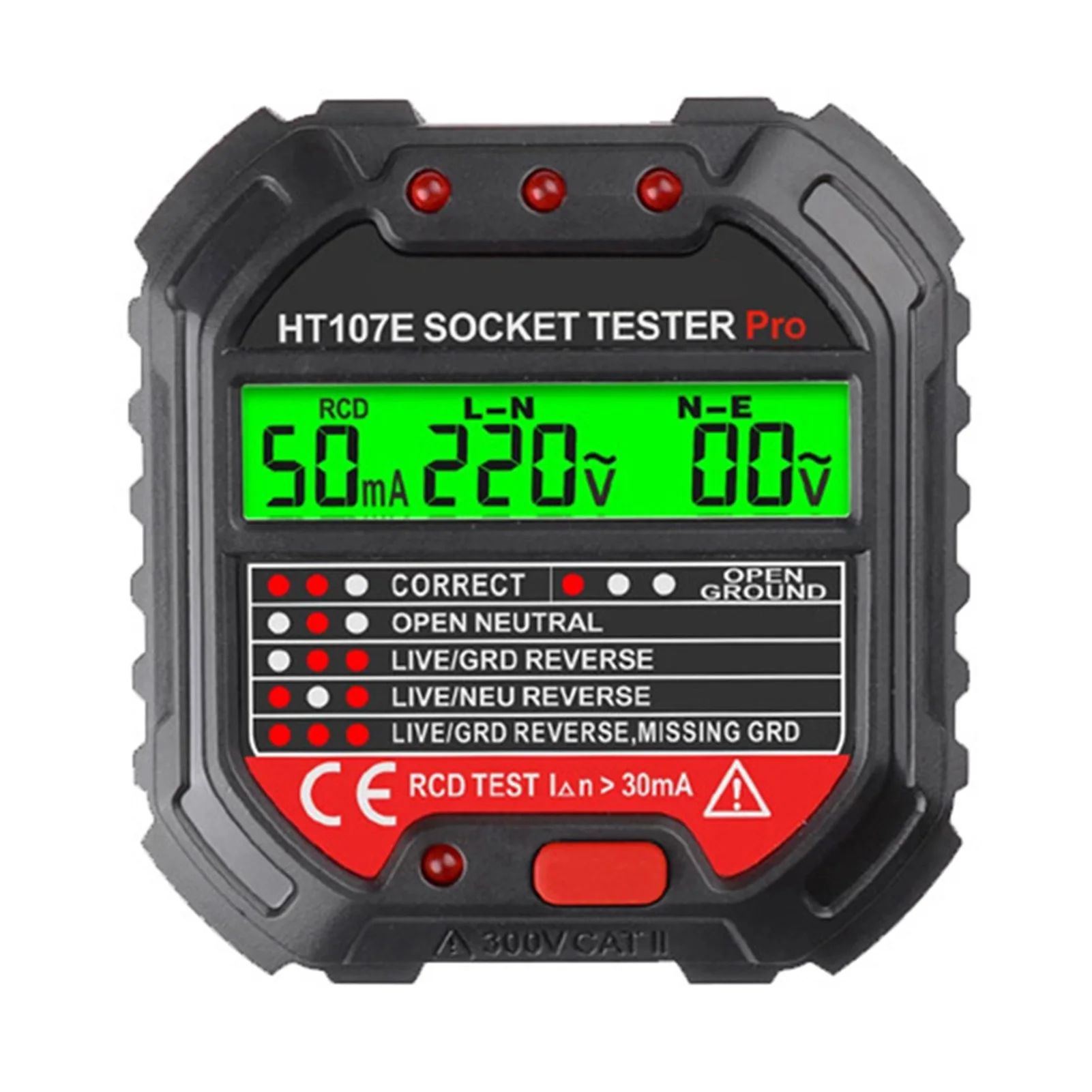 

HT107B GFCI Outlet Tester with Voltage Display Socket Tester Automatic Electric Circuit Polarity Voltage Detector 90-250V