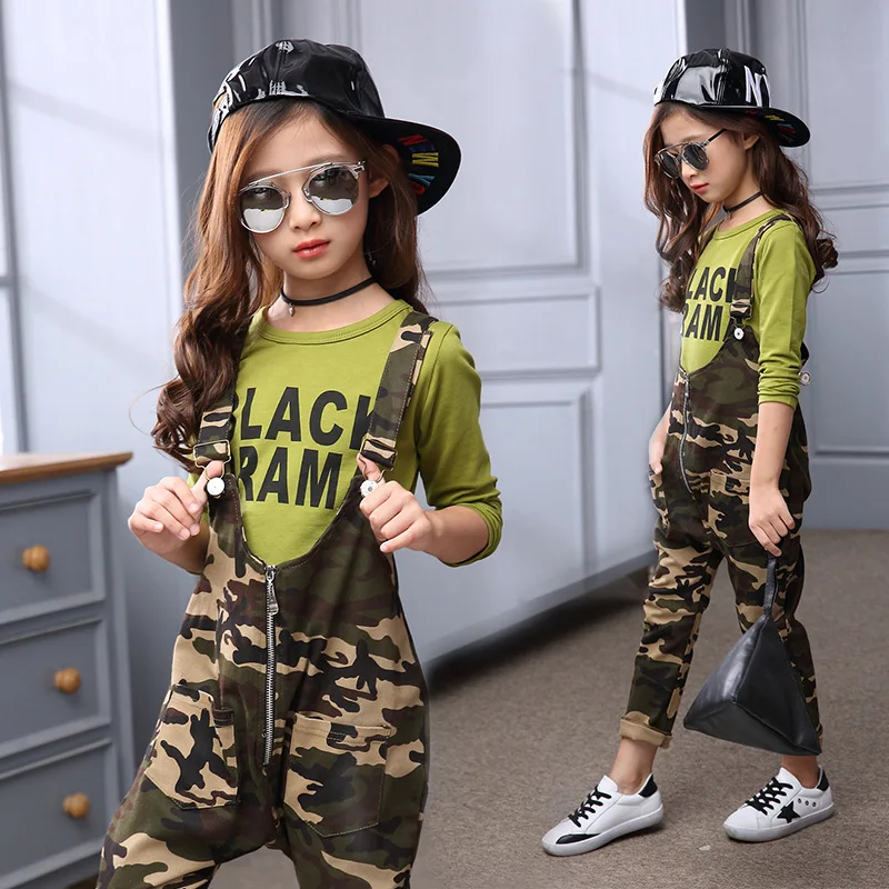 Children Jumpsuit Casual Pants Spring Korean Version Girl Clothes Camouflage Overalls For Kids Teen Girls Jumpsuit 5 -14 Years