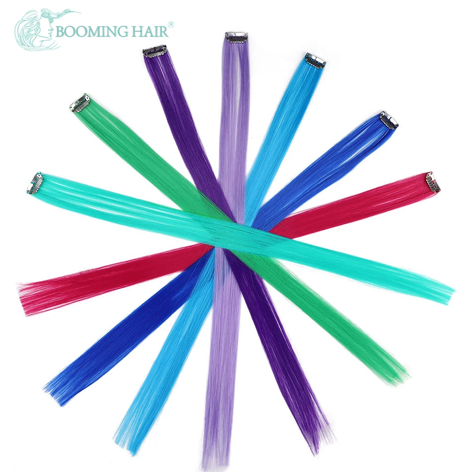 

Long Straight Synthetic Hair Extensions Clip In One Piece 5Pieces/Set 24 Inches Red Purple Blue Pure Rainbow Colorful Extensions
