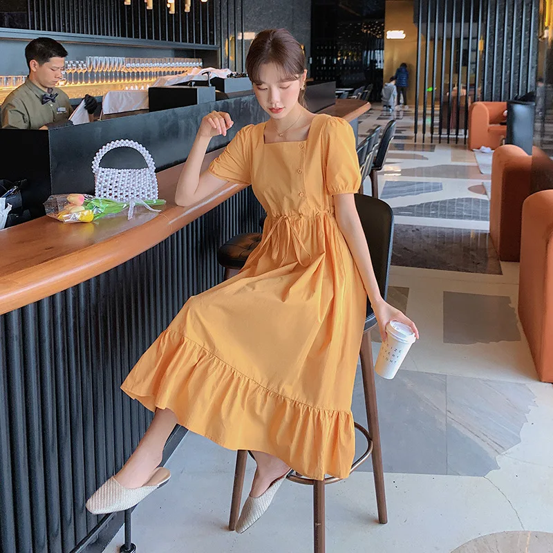 

Fishtail skirt French square collar dress for women