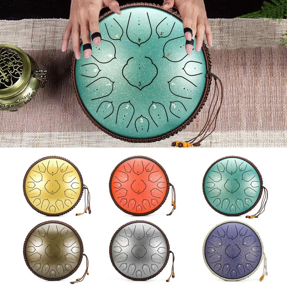 

14 Inch 15 Notes Steel Tongue Drum Kit Tune D Empty Spirit Drum Lotus Flower Style Percussion Hand Pan Drum Instruments Dropship