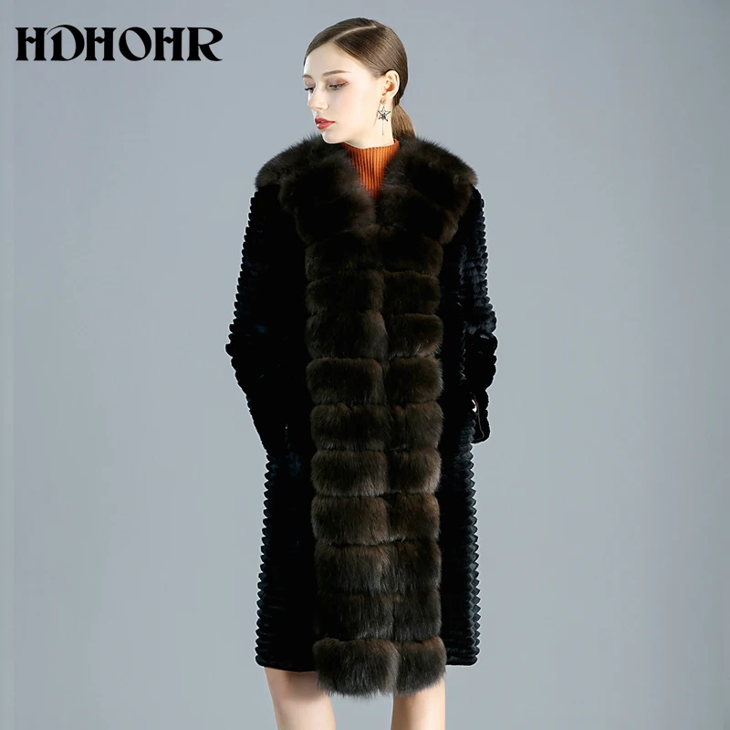 HDHOHR 2021 пальто из натурального кроличьего меха для женщин зимние теплые длинные
