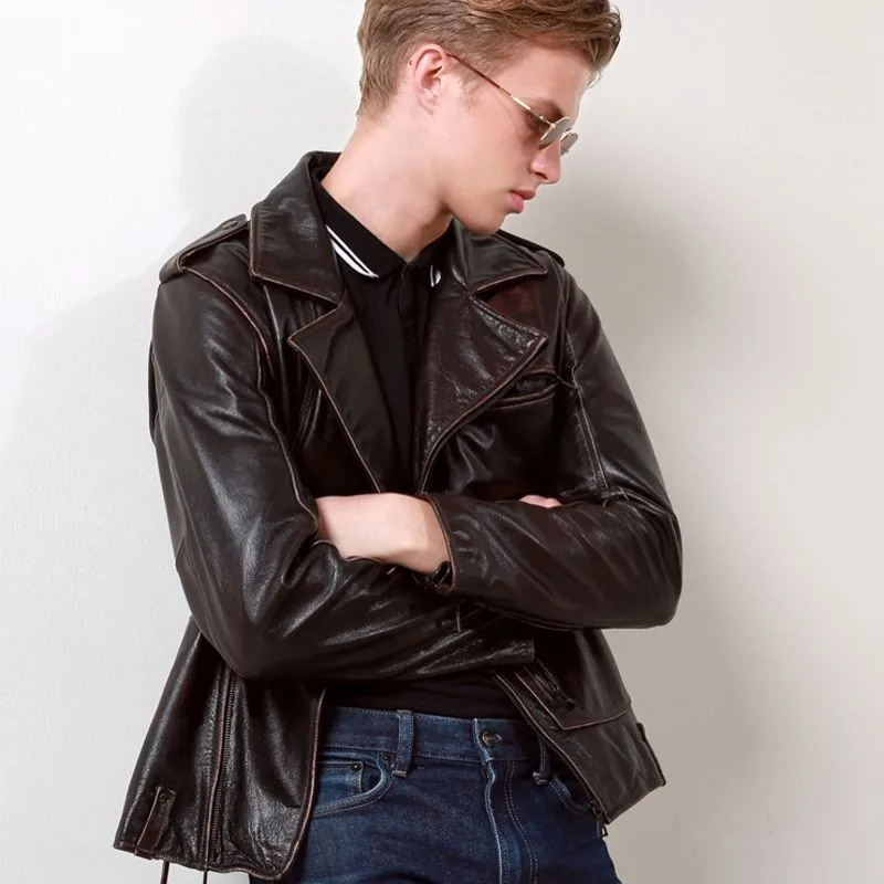 Новинка осенняя мотоциклетная куртка из натуральной коровьей кожи мужская
