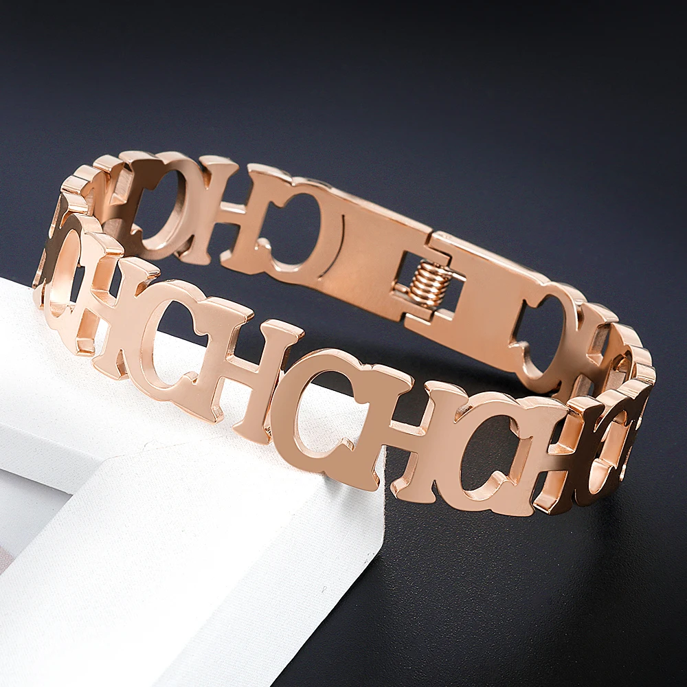 Открытый Браслет манжета с буквами CH золотого цвета шириной 12 мм для женщин и