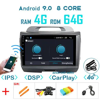 4G 64G DSP CARPLAY 1280P Android 9,0 4G 64G Carplay Авто gps для Kia Sportage 3 4 SL 2010- мультимедийный радио навигационный экран без DVD рекордера - Цвет: 4G 64G DSP CARPLAY