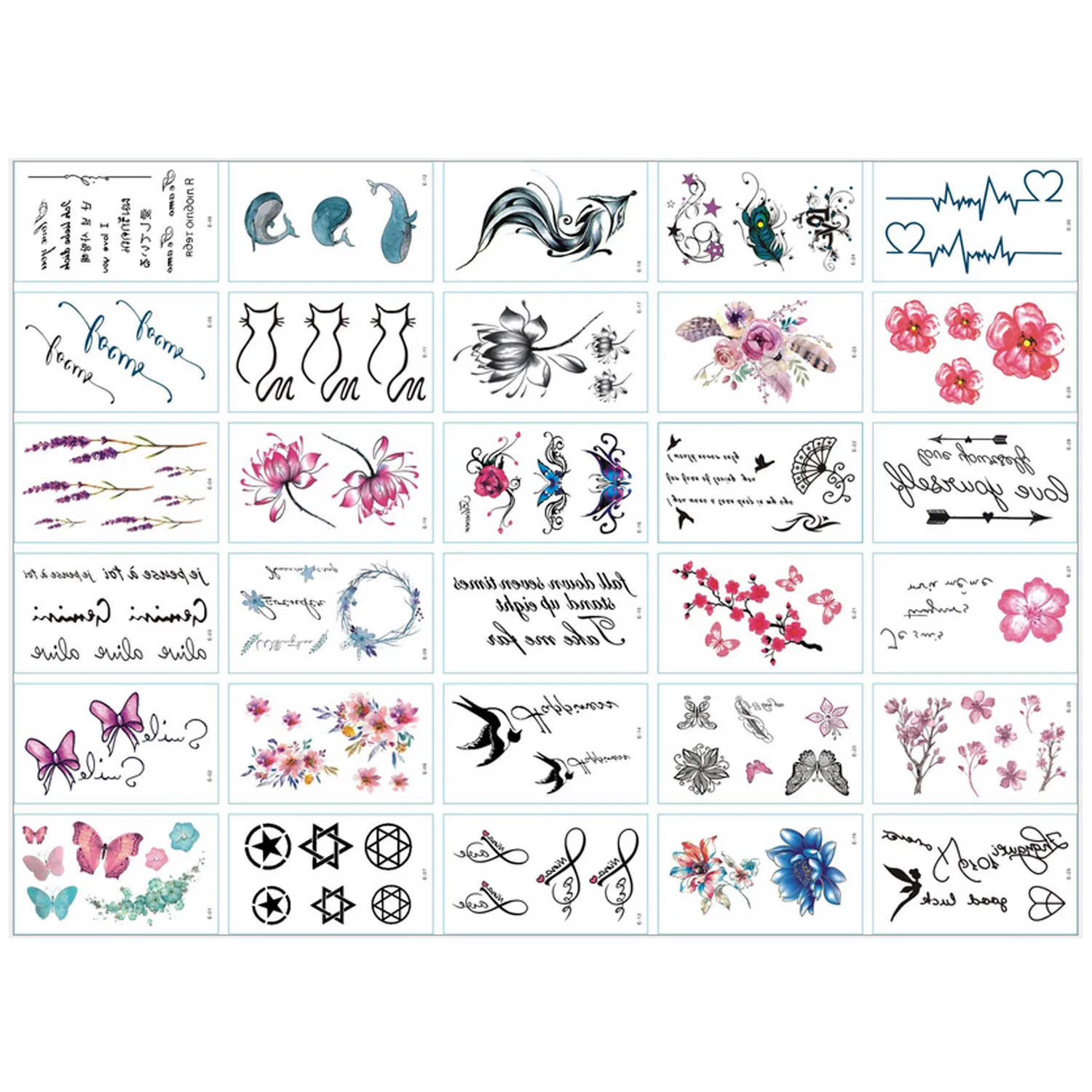 Набор блестящих татуировок 24 цвета 30 уникальных тематических временных наклеек