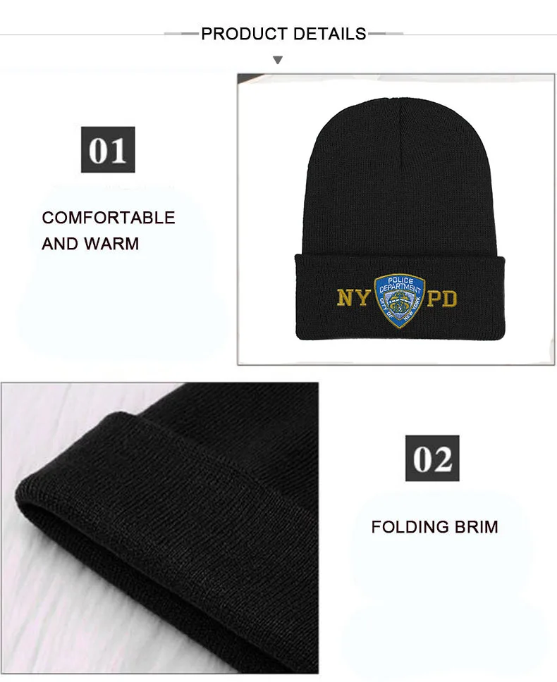 NYPD полиция зимние теплые шапочки Skullies мужские Толстая шапочка шапки Мужская спортивная шапочка в стиле кэжуал двухслойная вязаная шапка