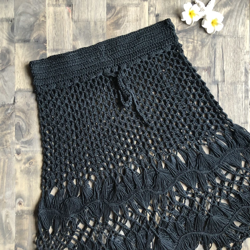 Вязанные крючком бикини Boho Хлопковые вязаные мини юбки женские летние пляжный с завышенной талией выдалбливают мини юбки крутые горячая распродажа