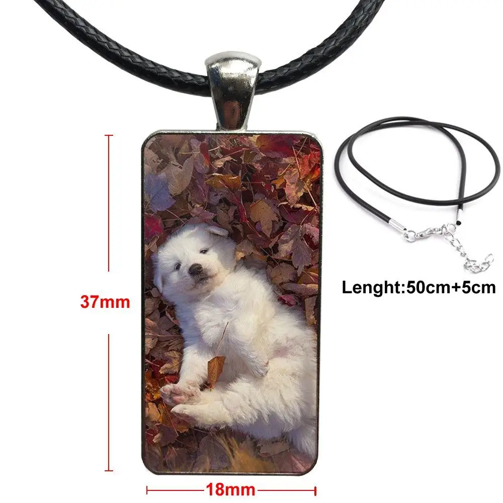 

For Unisex Great Pyrenees Puppy Dog At Farm Glass Cabochon Choker Pendant Rectangle Necklace Steel Color Jewelry