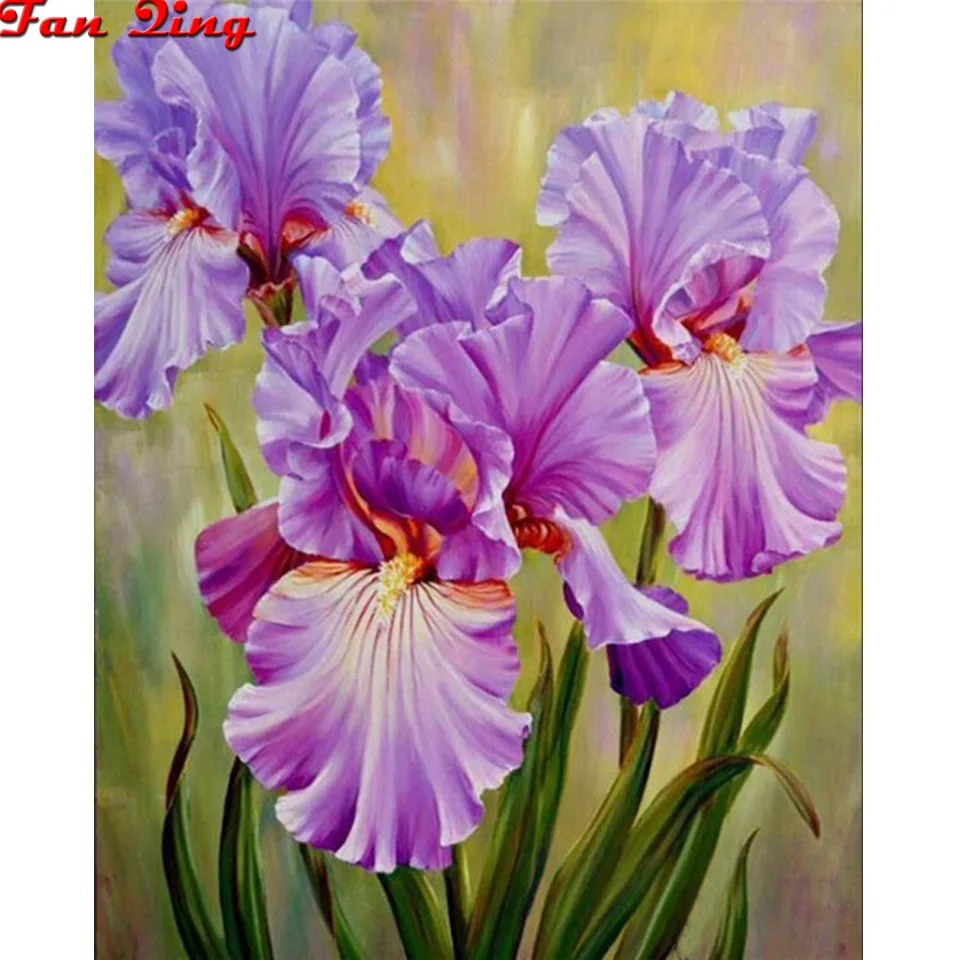 

Алмазная картина 5D "сделай сам", квадратная, круглая, с фиолетовым Ирисом, Набор для вышивки крестиком, украшение для дома