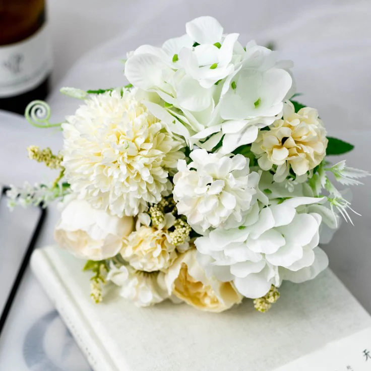 peony white 1 букет, украшение для дома, отеля, Европейский искусственный букет, шелковые искусственные цветы, роза, пион, для рукоделия, вечерние, свадебные украшения, венок - Цвет: peony white