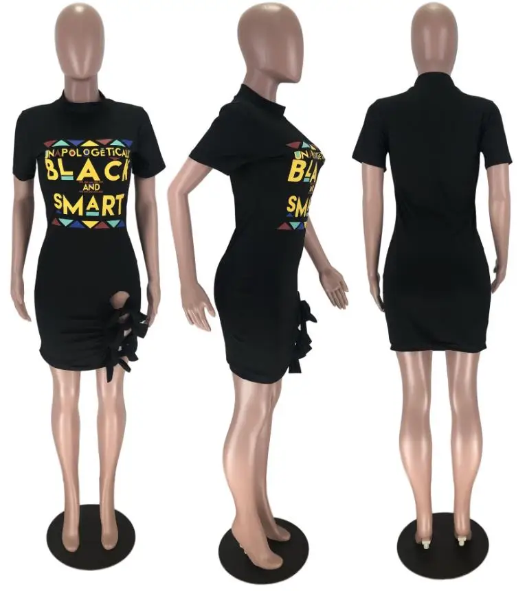 

Plus size women clothing sexy printed letter dresses short sleeve round neck bowtie dress skirt isinbobo vestido de mujer