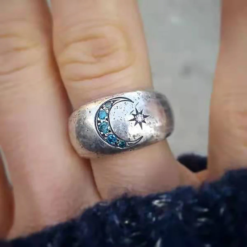 

Vintage Gothic Moon Sun Zircon Rings for Women's Wedding Rings Couple Jewelry 2021 Trend Statement Accessories Religion Gifts