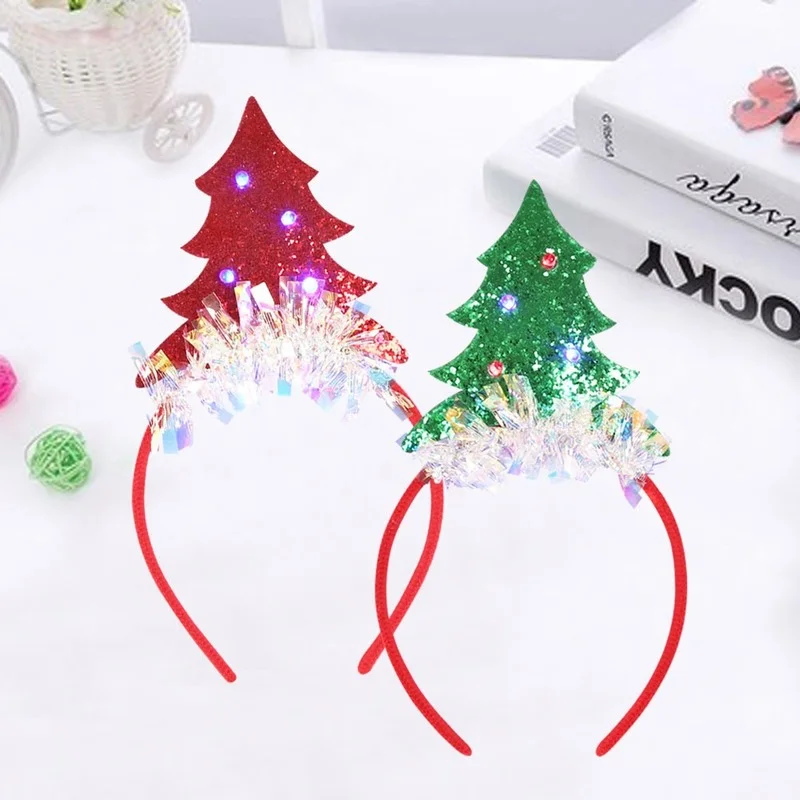 

10pcs Girl LED Luminous New Christmas Hair Hoop Headband Party Performance Dress Up Colored Lights Tree Decor Adult Children