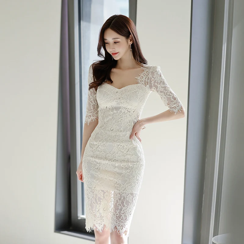 

High Quality Sexy Slim Lace Pencil Dress Women Summer Elegant Hollow Out Sheath Bodycon Dresses OL Business Party Vestidos