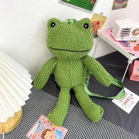2021 creative personality ugly cute funny green frog backpack cute plush toy doll children messenger bag unisex shoulder bag
