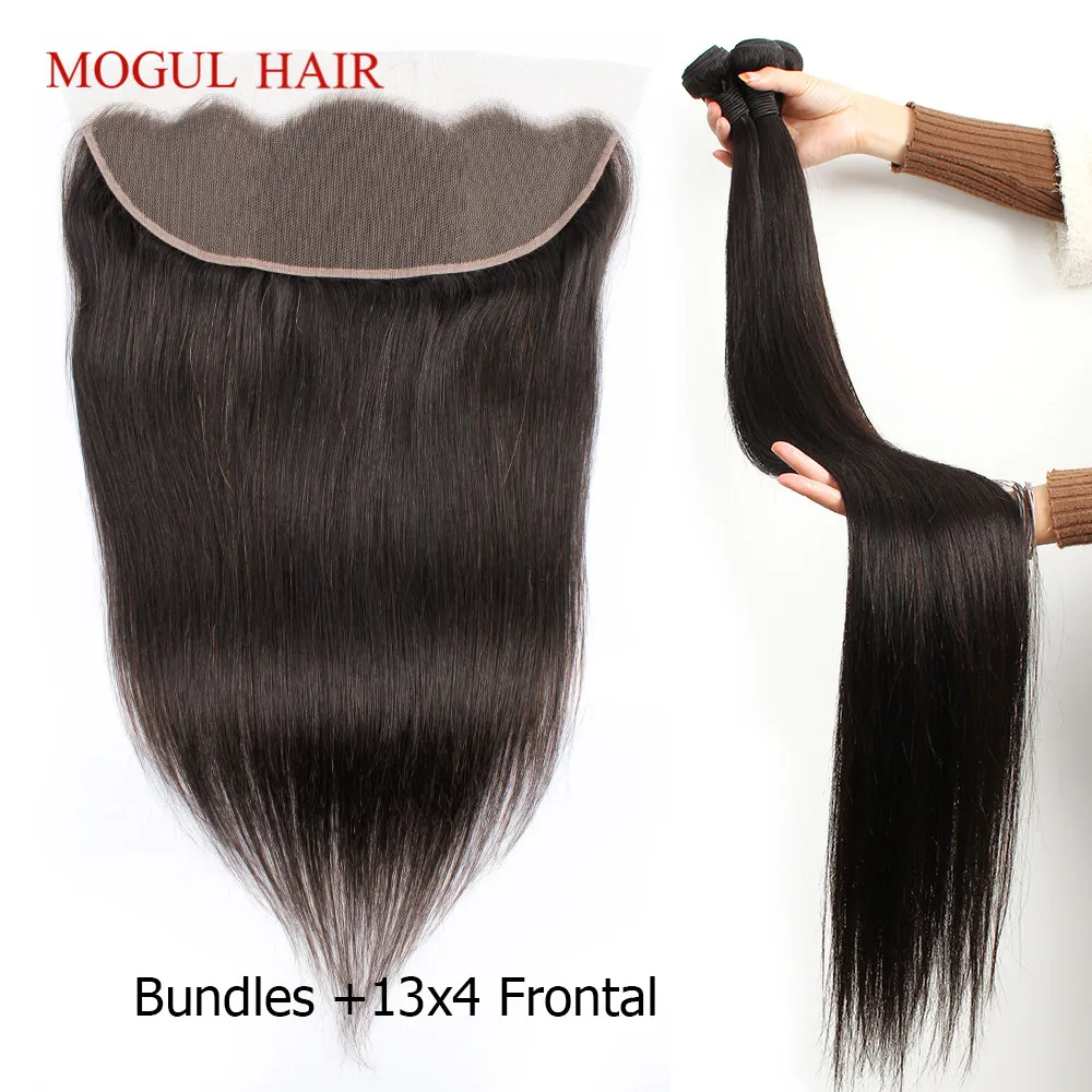 MOGUL волосы 30 дюймов волосы с кружевной застежкой натуральный цвет 3/4 пряди с закрытием бразильские прямые волосы пряди Remy человеческие волосы