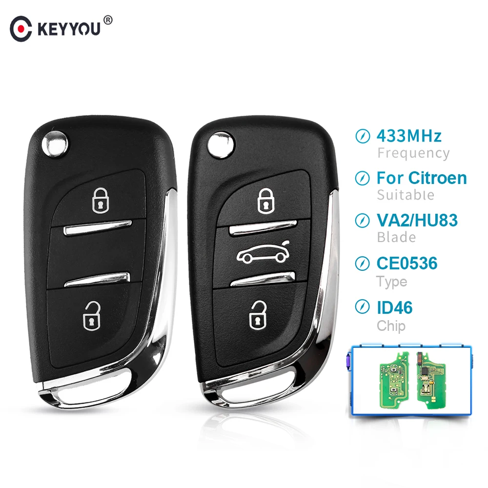 KEYYOU 434MHz ASK модифицированный дистанционный Автомобильный ключ для Citroen C2 C3 C4 C5 C6 C8