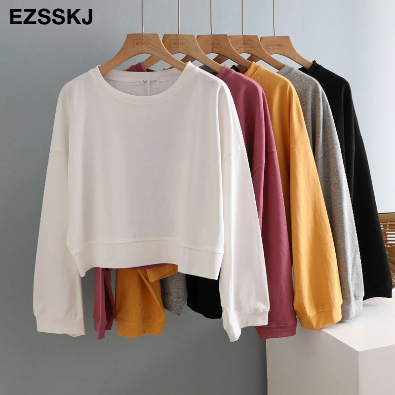 Женский укороченный топ с капюшоном базовый однотонный свитшот большого размера