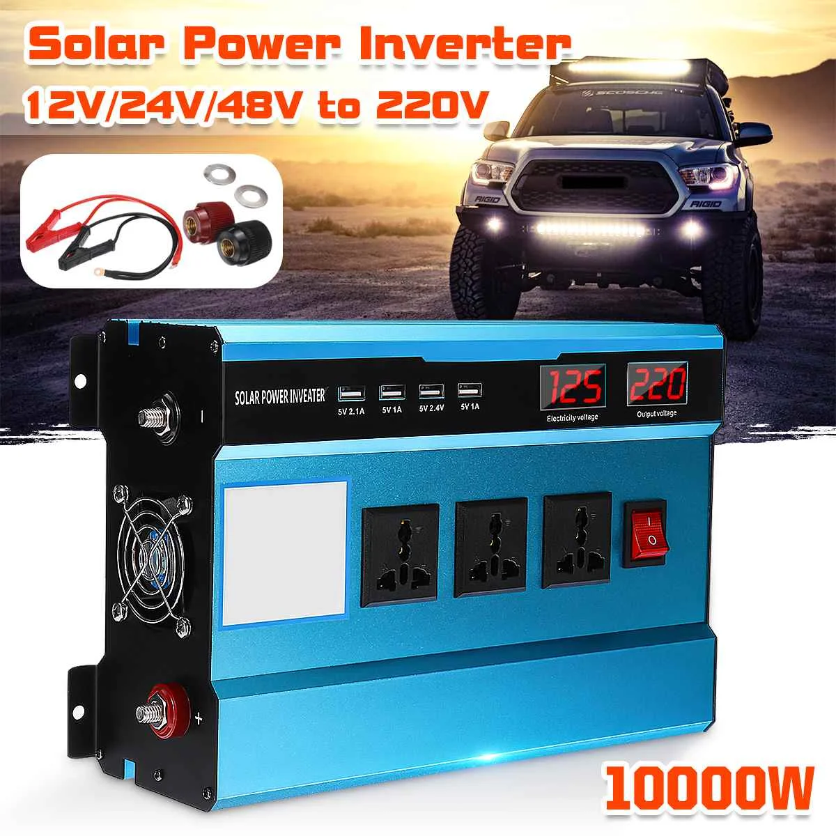 Двойной цифровой дисплей 10000 Вт автомобильный инвертор DC 12V/24V/48V к AC 220V солнечный