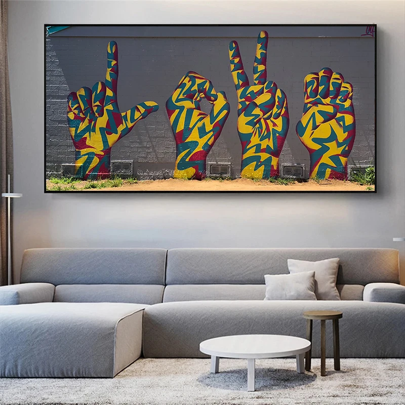 

Abstract Graffiti Art Print Hands Gesture Pictures Canvas Painting Oil Painting Modern Wall Art Poster in Livingroom Decor Home