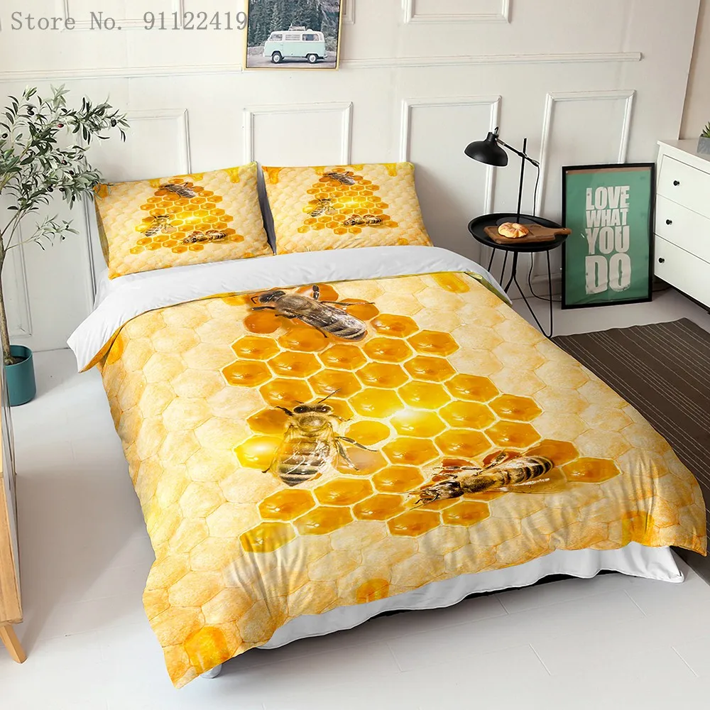 

Cartoon Bee Hive Honey Print 3D Duvet Cover High Quality Garden Comforter Cover Queen King Quilt Cover For Kids Drop Shipping