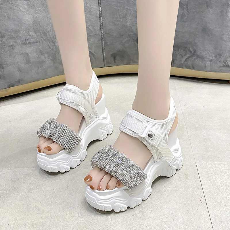 

Platform Sandals Women Wedge High Heels Mesh Shoes Woman 2021 Summer Buckle Bling Chunky Sandalias Beach Slippers Zapatos Mujer