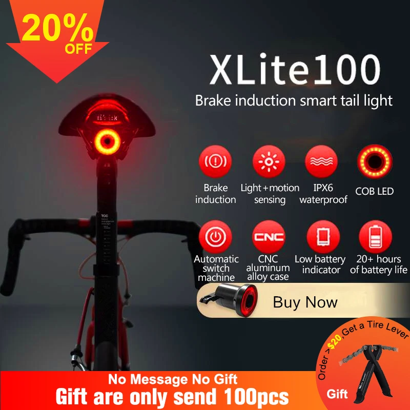XLITE100 велосипеда вспышка светильник велосипед задний светильник Авто старт/стоп-сигнал зондирования IPX6 Водонепроницаемый светодиодный зарядки Велоспорт Хвост светильник