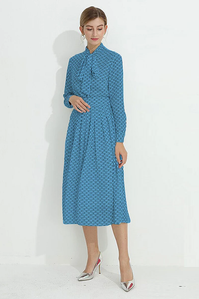 

Fashion Spring New High Quality Ribbon Long Sleeve Shirt Half Skirt Chic Chic Party Place Casual Blue Women Sets