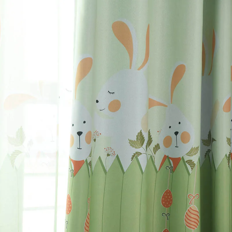 

Curtains for Living Room Cartoon Cute Rabbit Curtains Semi-Shading Blinds Cotton Linen Boys Girls Kids Pink Green Study Window
