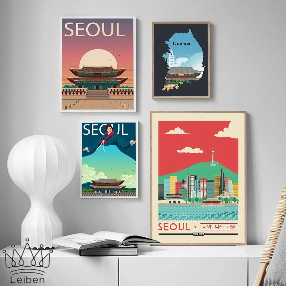 

Seoul Vintage Canvas Painting Korea Travel City Landscape Wall Art Posters and Prints Modern Picture Home Decoration Living Room