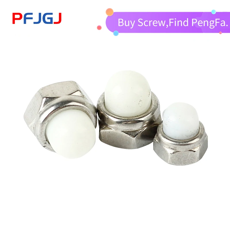 

Peng Fa Nylon cap nut 304 stainless steel white ball cap nut white head hexagonal M5M6M8 round head nut