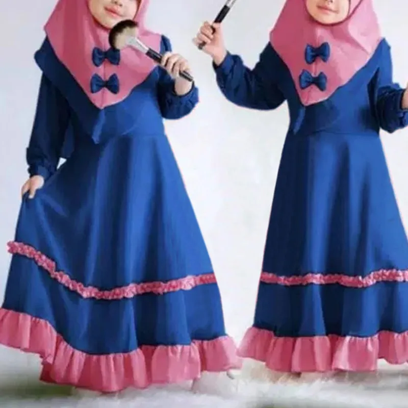 

Комплект из 2 предметов, хиджаб для девочки, мусульманское платье, Abayas, для детей, для малышей, Рамадан, абайя, Турция, Дубай, мусульманская од...