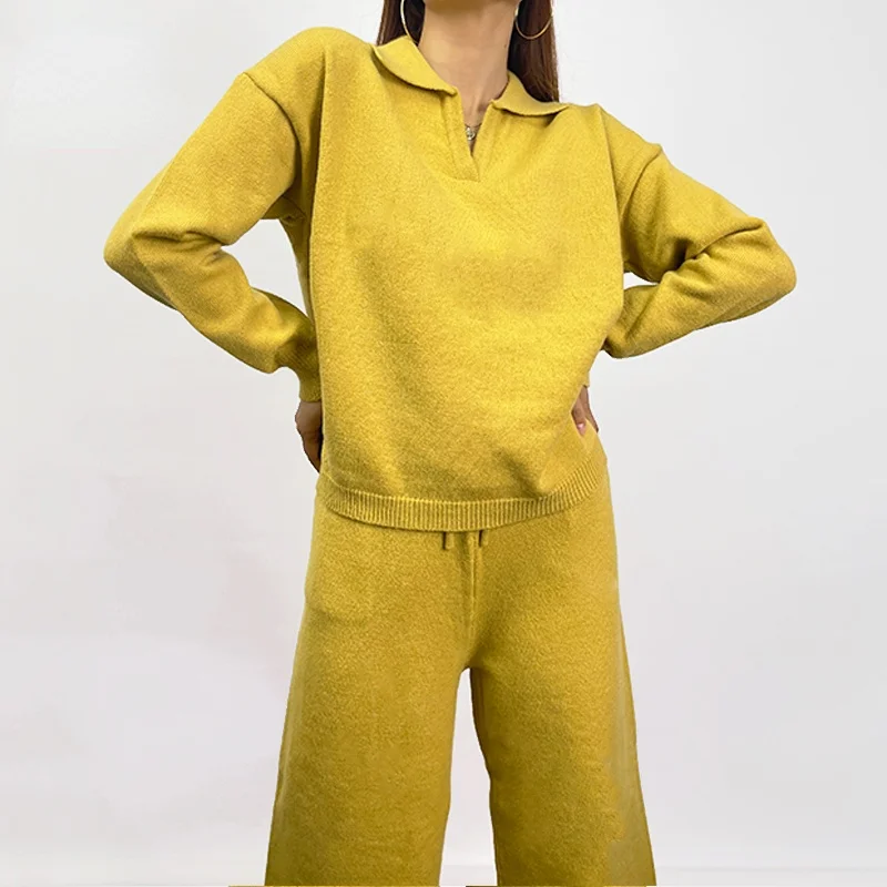 

2 Pieces Set Women Tracksuit Sweater Pullover Straight Pants 2021 Fall Winter Knitted Shirts Outwear Suit Casual Tops