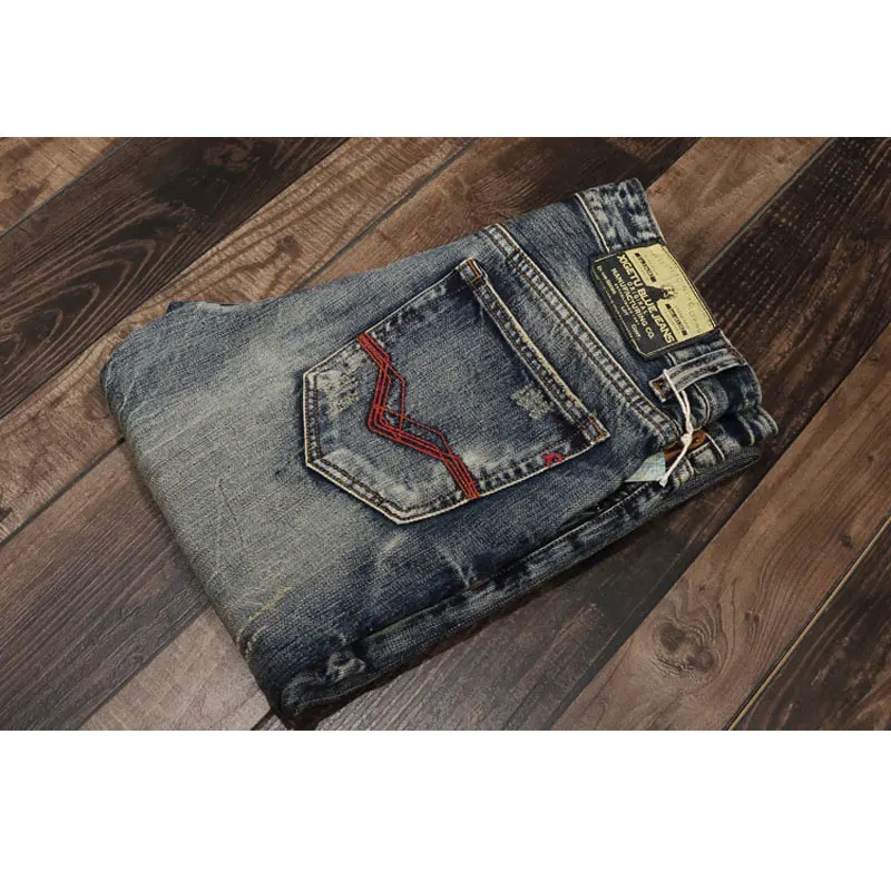 Italian Style Fashion Men Jeans Retro Yellow Blue Distressed Slim Fit Ripped Jeans Men Vintage Designer Hip Hop Denim Punk Pants