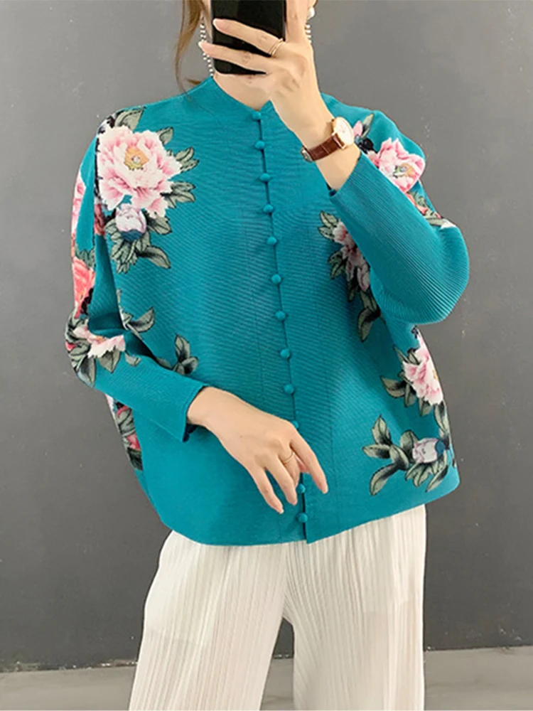 

Женский дизайнерский однобортный Кардиган, повседневный Свободный вязаный кардиган с цветочным принтом, синего, черного, розового цветов, ...