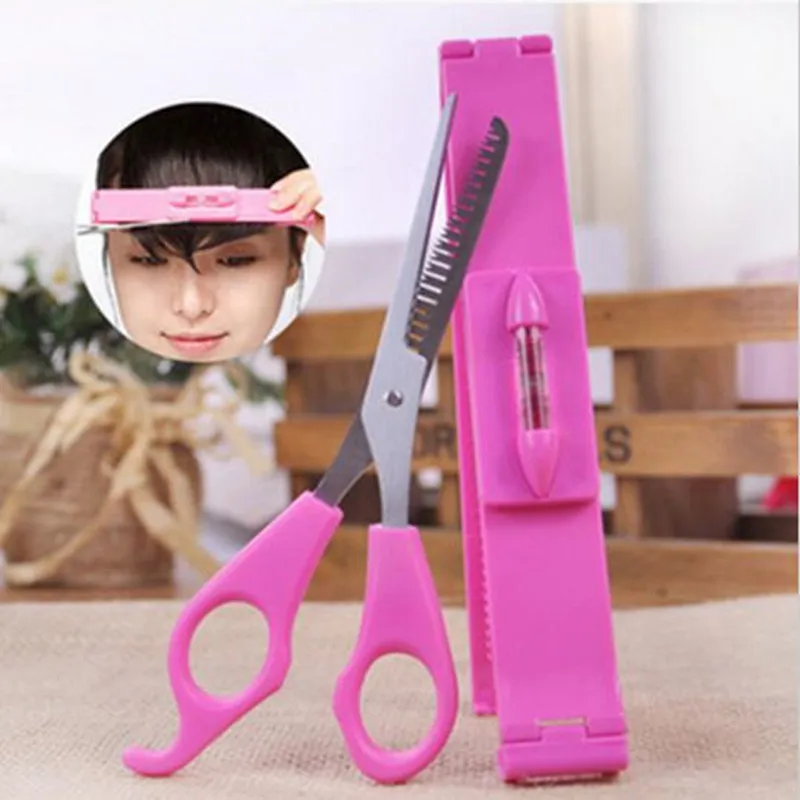 2 шт./партия Профессиональный розовый DIY Инструменты Женский комплект рабочих приспособлений для стрижки волос Обрезка челки Парикмахерская Стрижка волос ножницы с линейкой