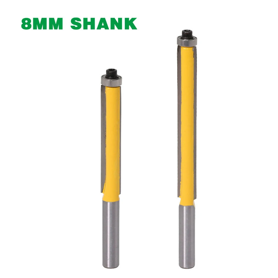 

8mm Shank Long Flush Trim Router Bits Set with Top Bearing Wood Pattern Milling Cutters Diameter-9.52mm Cutting Length-51&76.2mm