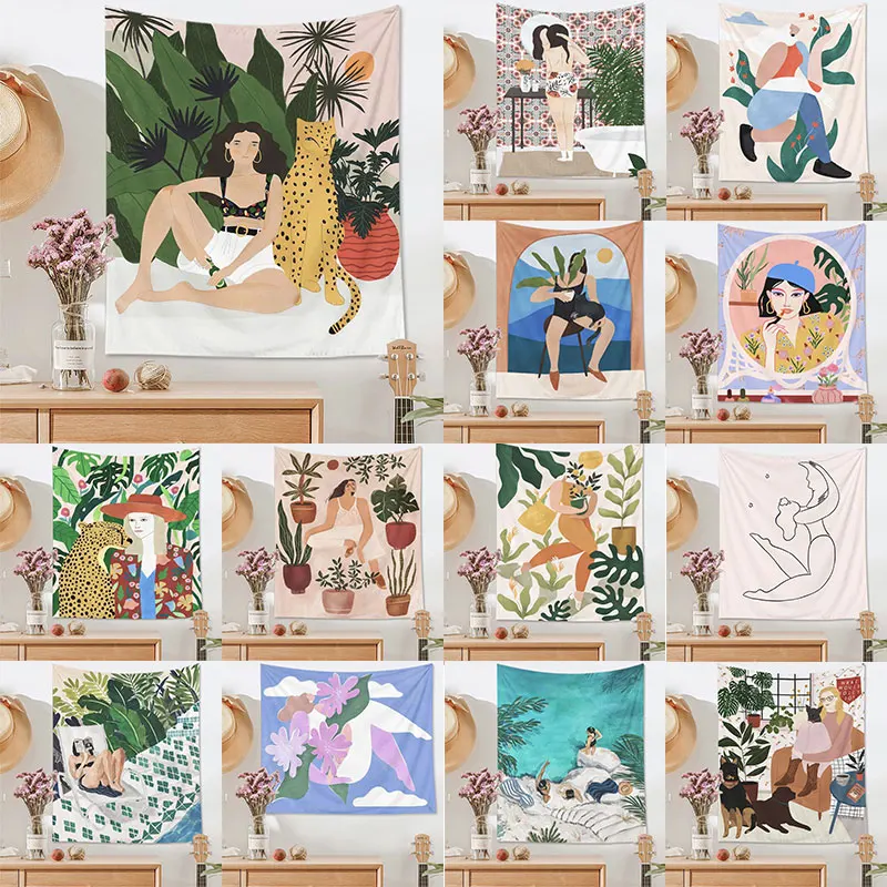 Тропический стиль полиэстер гобелен настенный домашний декор портретный принт