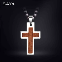 2021 high polished tungsten carbide cross pendants inlay wood with rose wood necklace 70cm length for best gift free shipping