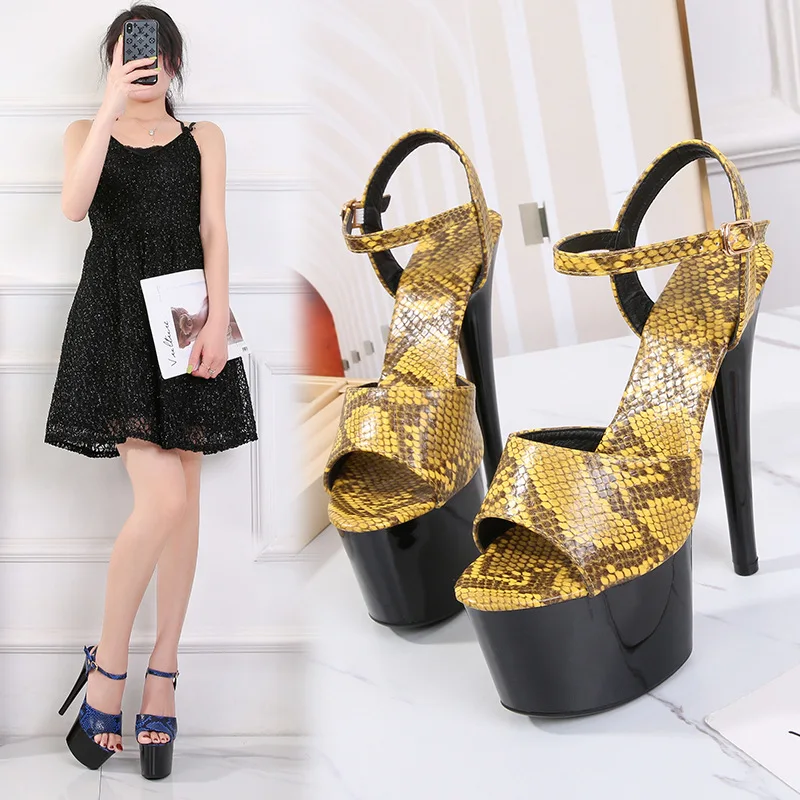 

Snakeskin Nightclub Car Model Shoes Super High Heels 17/20CM High Heel Sandals Waterproof Platform Sandals Slippers Womens Shoes