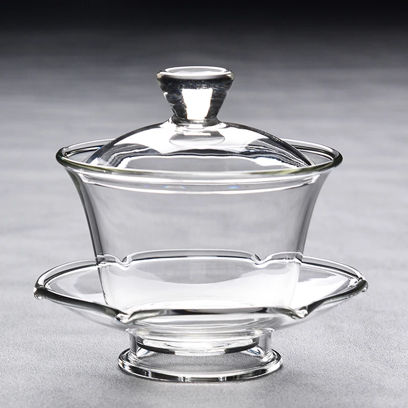 

Japanese Style Tea Tureen Heat Resistant Transparent Glass Tea Bowl with Lid Saucer Set Master Cup Chinese Kung Fu Teaware Craft