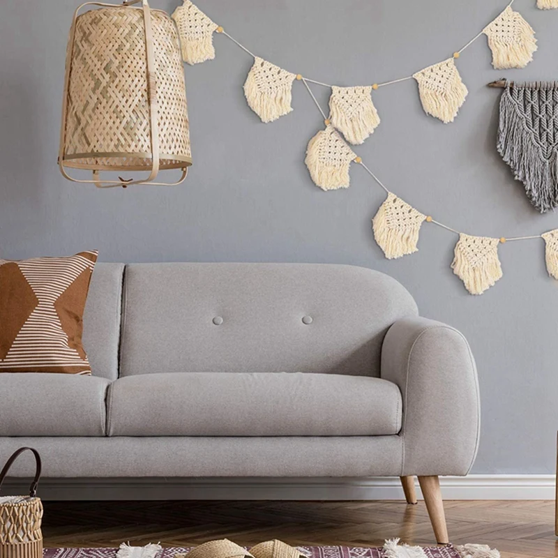 

5PCS Bohemian Macrame Woven Cotton Tassel Garland Backdrop Decorative with Fringe Garland Banner Bohemian Wall Decor