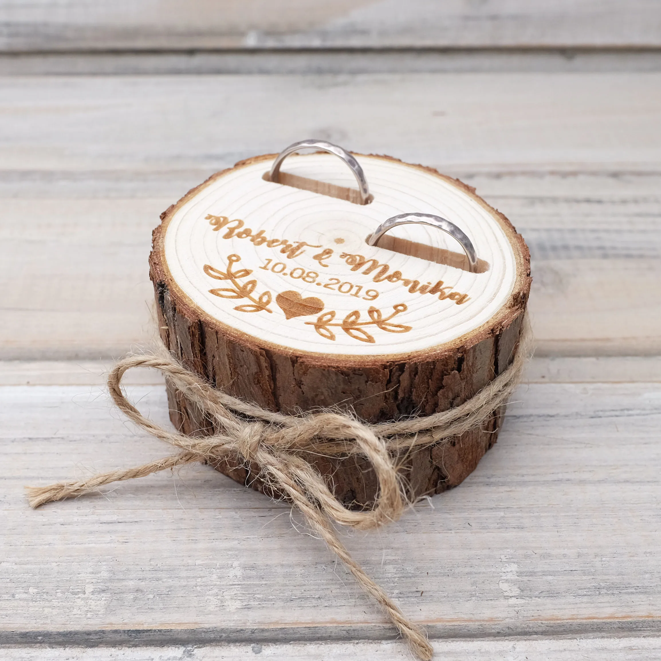 

Personalized Wedding Ring Bearer Box,Customized Rings Holder,Wedding Wood Slice,Rustic Ring Box,Proposal Ring Box