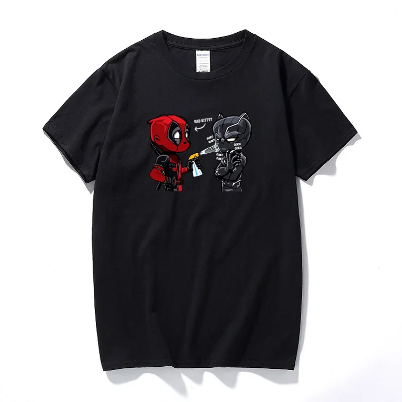 Дэдпул футболка Bad Little Kitty Черная пантера Топ Мужская футболка Новинка веселое Harajuku футболки унисекс хлопок короткий рукав Футболка