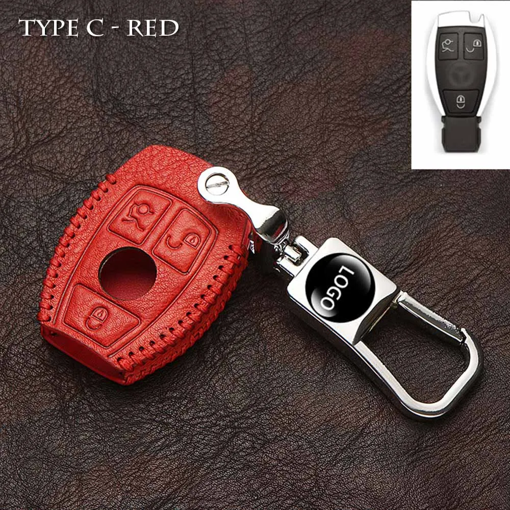 Type C - Red Кожаный чехол для ключей автомобиля, чехол для ключей для Mercedes Benz W203 CLS CLA GL R SLK AMG A B E C S Class, держатель для пульта дистанционного управления, автомобильные аксессуары - Название цвета: Type C - Red