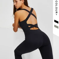 one piece yoga jumpsuits gym workout sets with chest pads sexy hollow out fitness bodysuits sportswear women sports tracksuits