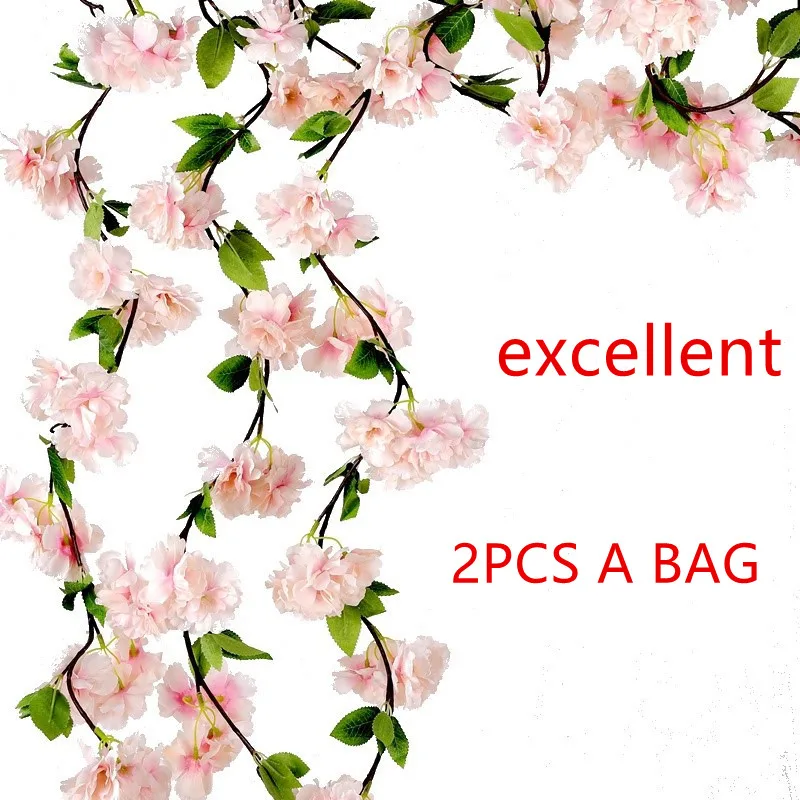 

2x Artificial Cherry Blossom Flower Wall Hanging flowers Vine Rattan Garland Wedding hotel DIY beautiful holiday decorition